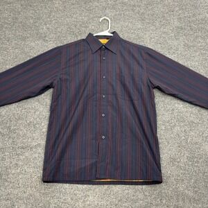 PIN Classics Button Up Mens S Navy Burgundy Striped Fleece Lined Winter Shirt‎